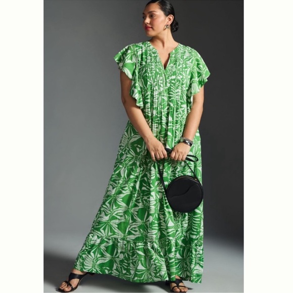 Anthropologie Dresses & Skirts - NWOT Anthropologie Maeve Cassandra Maxi Dress Green White Floral 1X